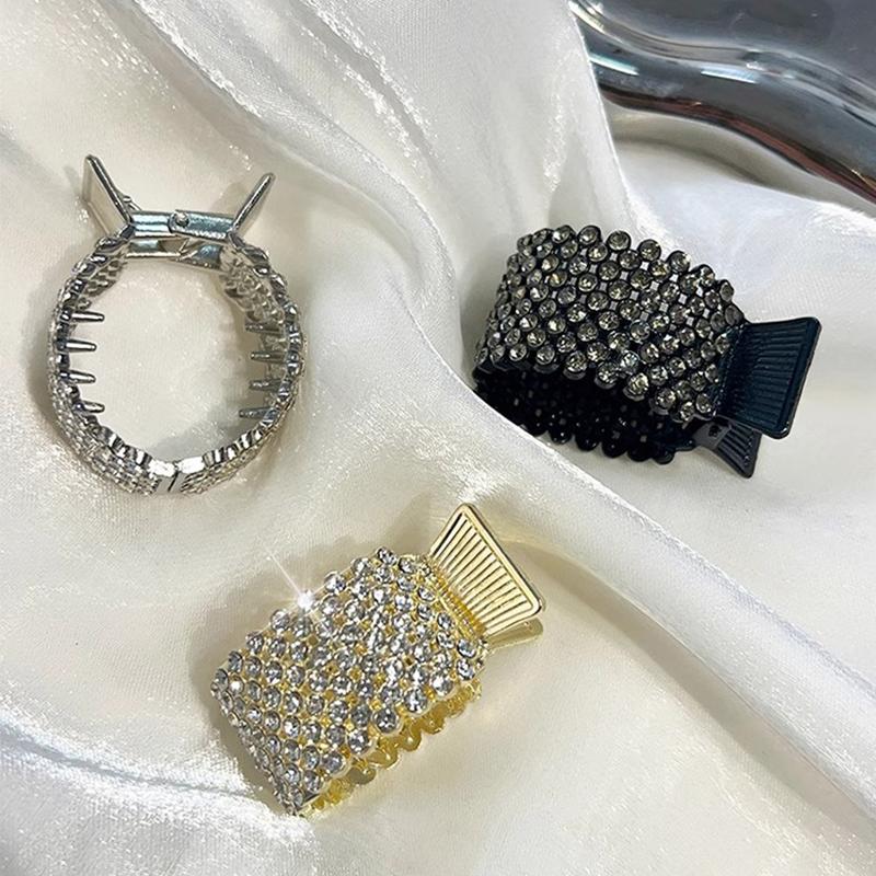 Luxury Fashion Pearl Rhinestone Metal Hair Clip Women Girls Mini High Ponytail Holder Crystal Hair Claws Elegant Party Headdress