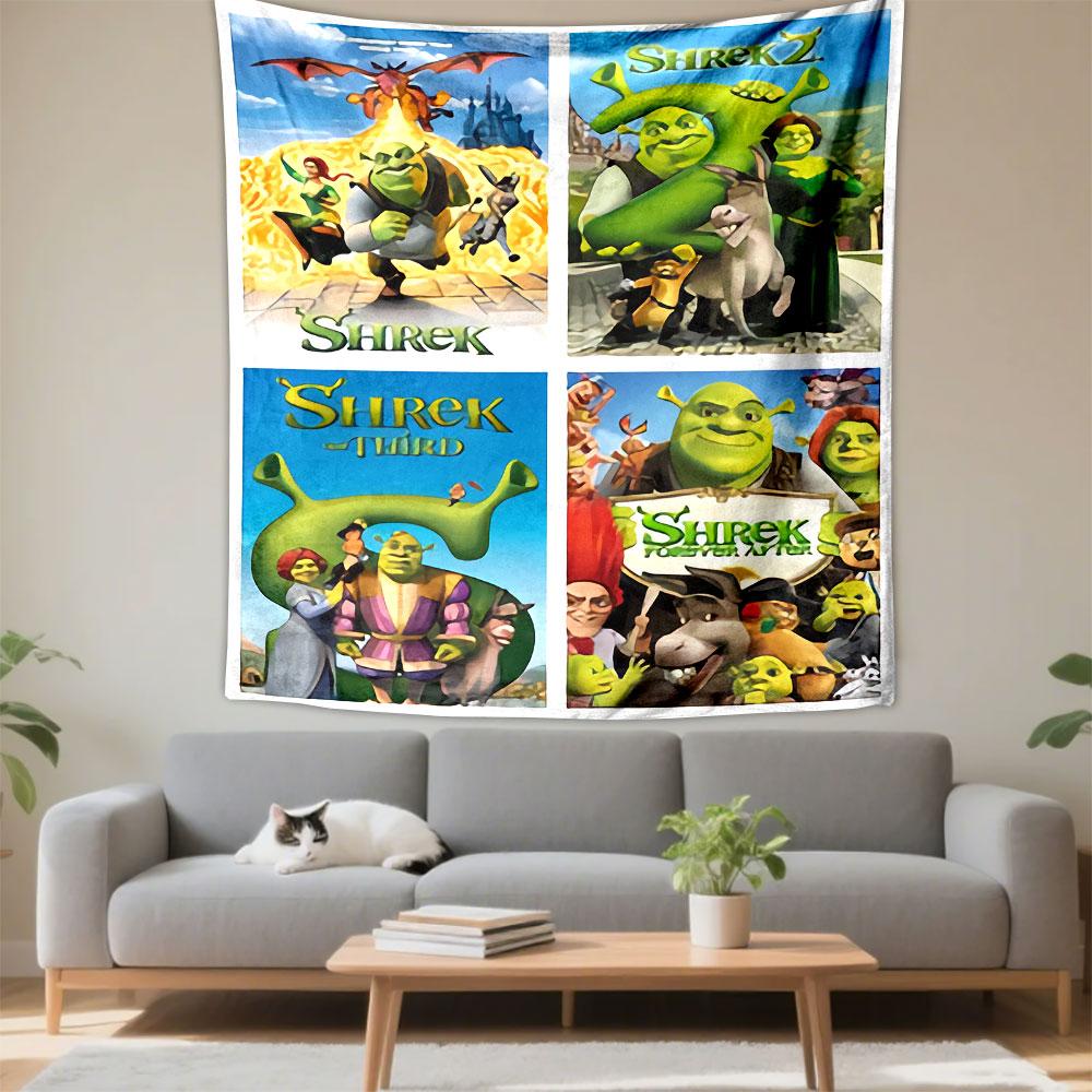 Shrek Tapestry Wall Hanging, Shrek the Third Forever After Poster Art, Family Wall Decor for Bedroom Living Room Dorm