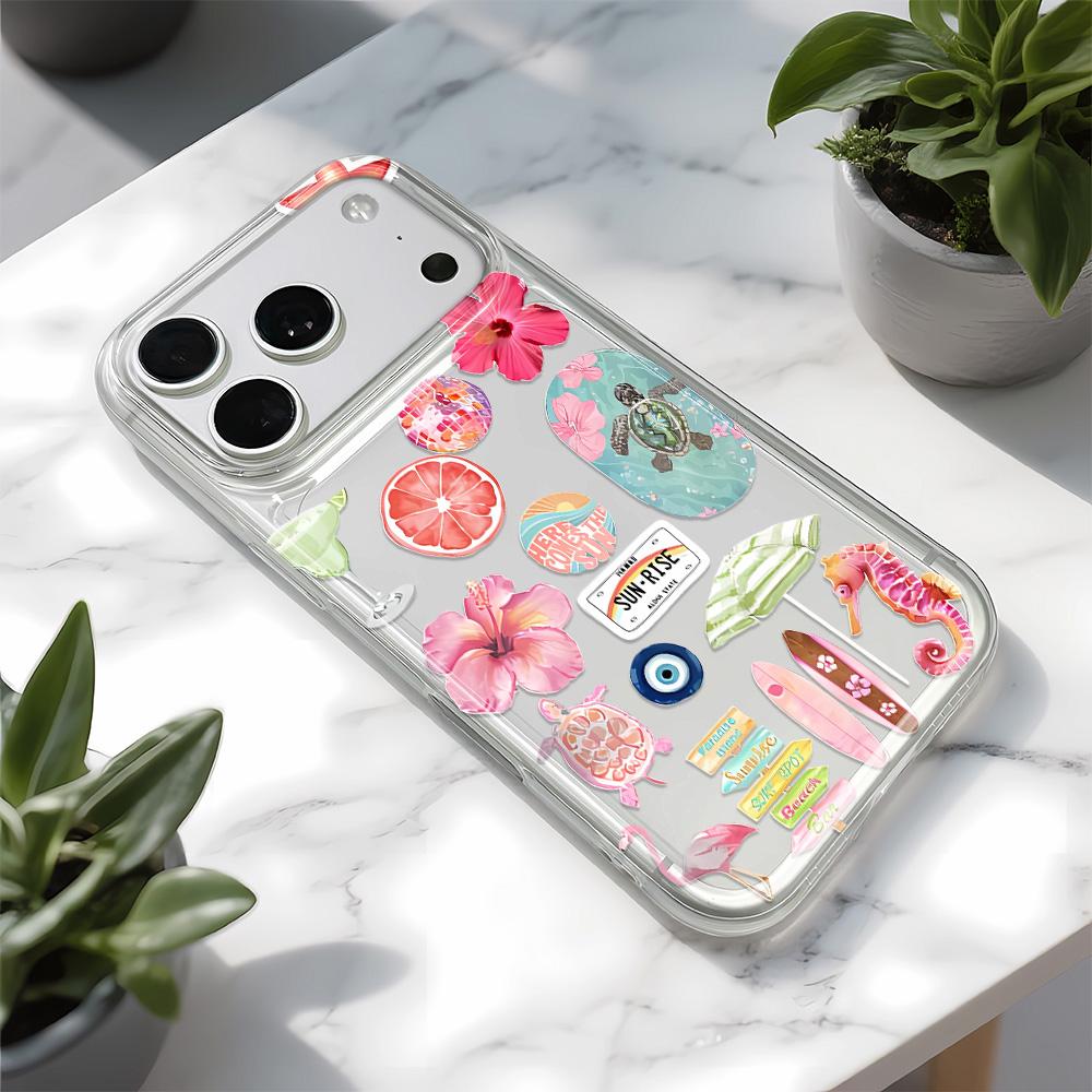 Summer Ocean Flower Phone Case For iPhone 17 16 15 11 12 14 13 Pro Max Mini X XS XR 7 Plus 16E Air Shockproof Transparent Cover