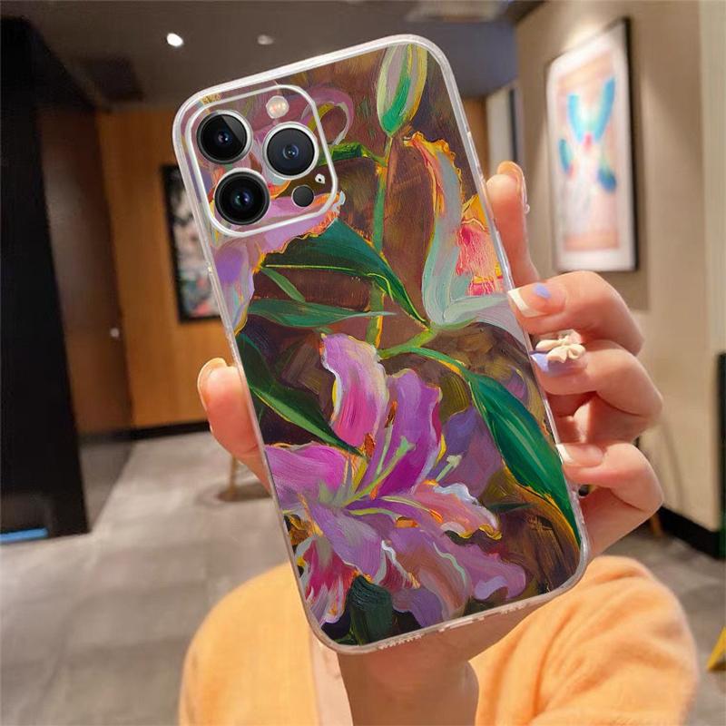 Phone Case For iPhone 17 Pro Max 17 Air 16 15 14 13 Pro Max 15 16 Pro 15Plus Lily Flower Silicone Cover
