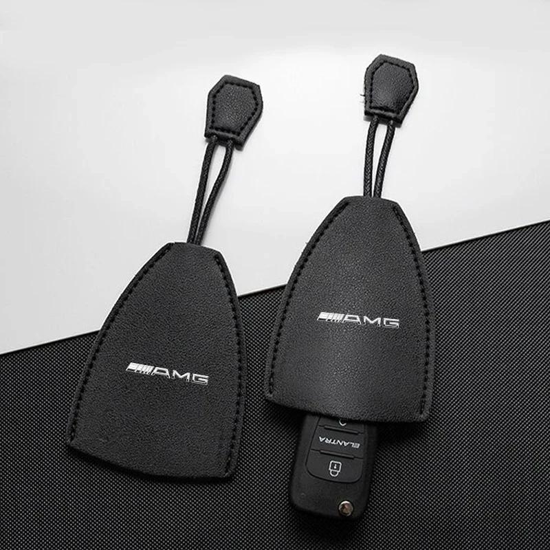 Leather Car Badge Key Cover Case Auto Key Bag Shell Keychain Caps For Mercedes Benz AMG W205 W218 W177 W176 W169 A B C E S Class
