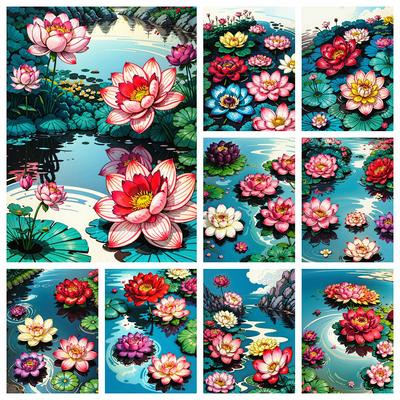 Pittura con Diamanti Fiore di Loto Nuova Collezione Mosaico di Diamanti Kit Stagno 5D Fai da Te Ricamo Paesaggio Artigianato