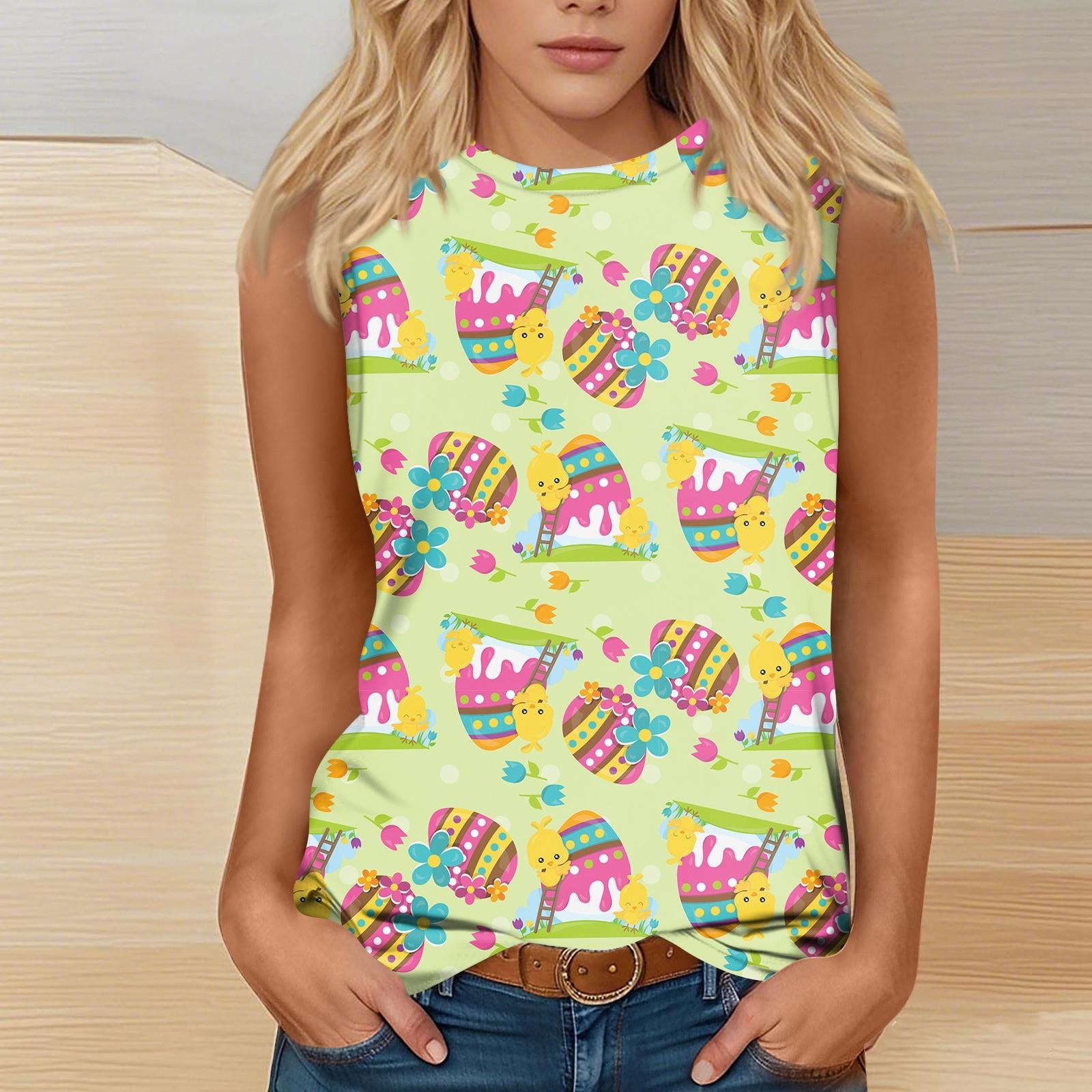 

Женская мода повседневная пасхальная футболка с круглым вырезом без рукавов S