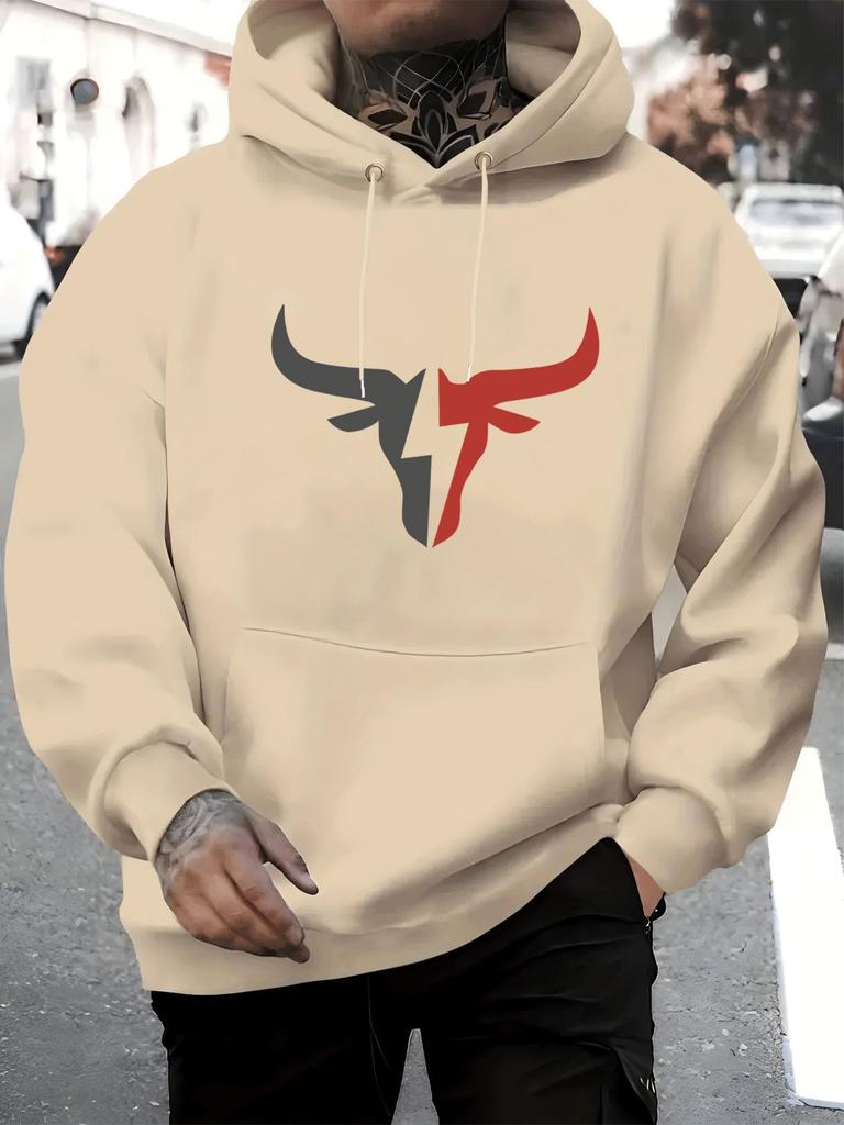 Men's Polyester Casual Hoodie Graphic Print Slight Stretch Knit Fabric Hooded Collar Regular Fit Pullover Sweatshirt