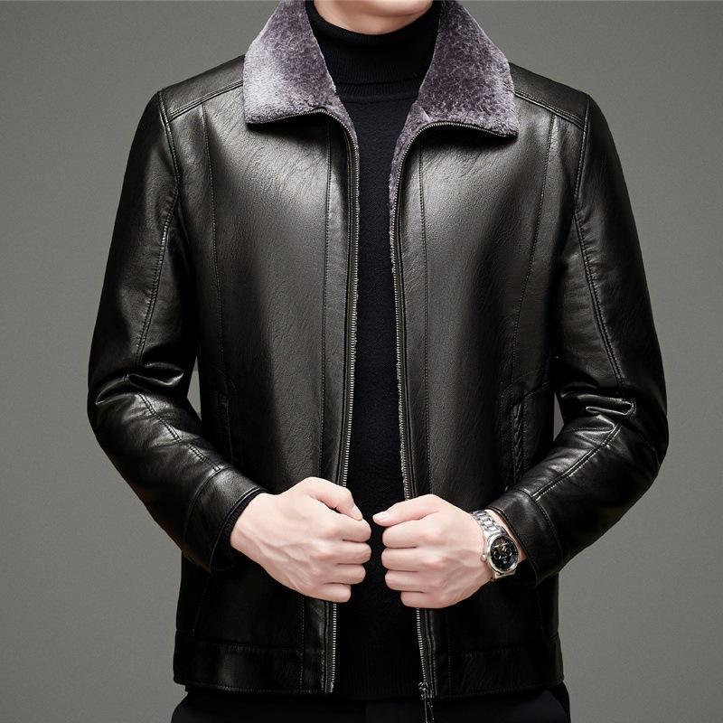 Leather jacket sheep jacket integrated leather middle-aged and elderly fur casual thickened leather jacket winter men's velvet