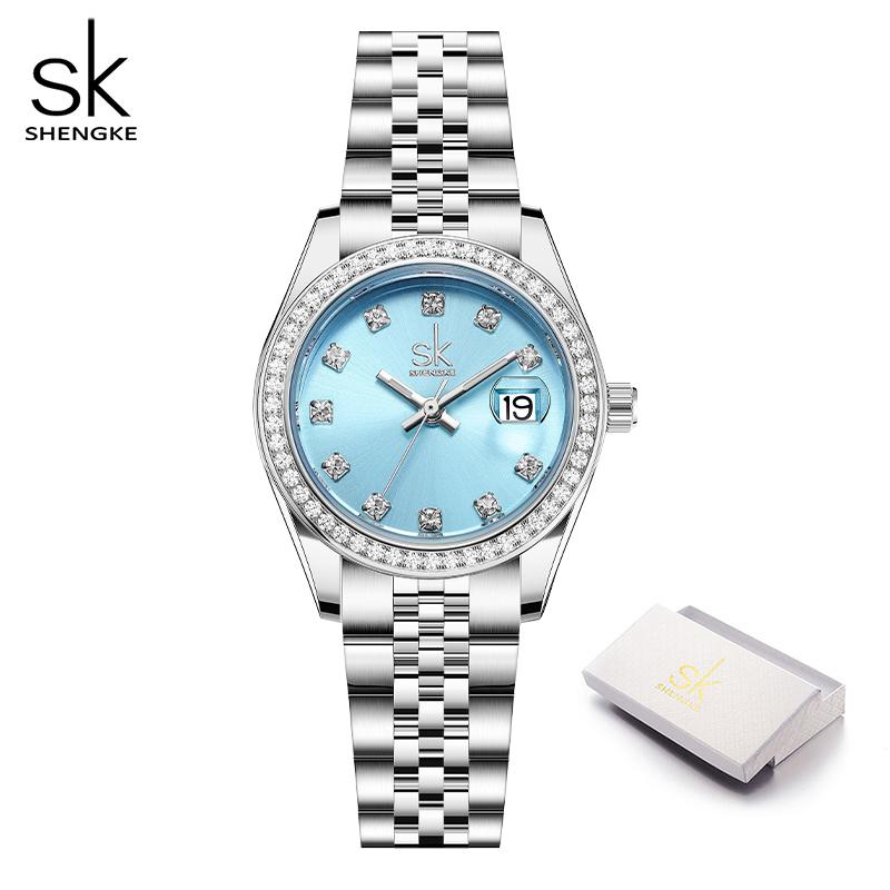 

Shengke Fashion Design женские кварцевые наручные часы Лучшие роскошные женские часы с ремешком из нержавеющей стали женские подарки часы для жены синий