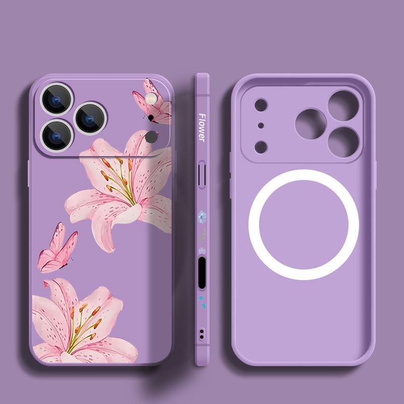 Vintage Flower Case For iPhone 17 Pro Max iPhone 16 15 14 13 Pro Max Magnetic For Magsafe Soft Silicone Phone Back Cover