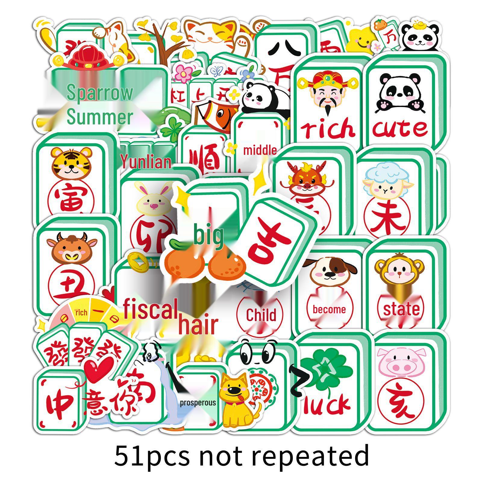 Personalized Hand-Painted Chinese New Year Mahjong Cartoon Cup & Phone Case Sticker