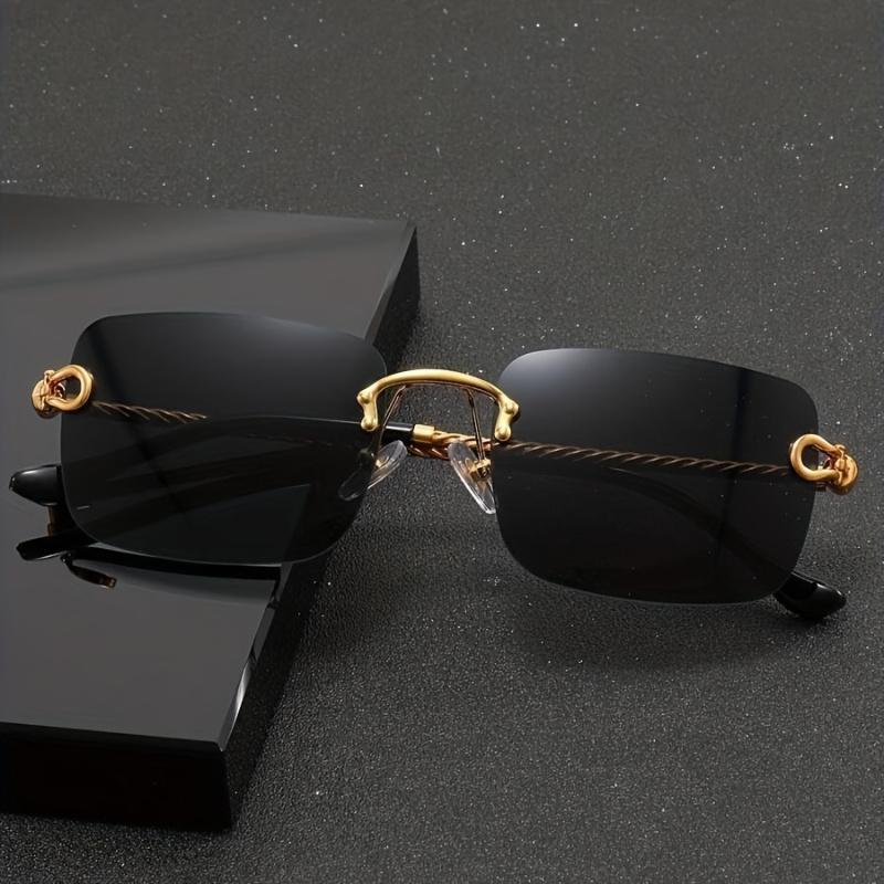 

Ретро модные квадратные очки без оправы с витой веревкой для мужчин и женщин, металлическая оправа, линзы переменного тока, для повседневных декоративных очков