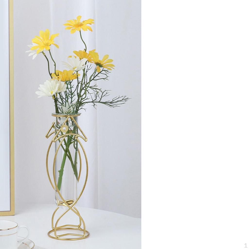 Plants Vase, Iron Dried Flower Vases Holder, Glass Plant Rack Stand for Home Desktop Decoration