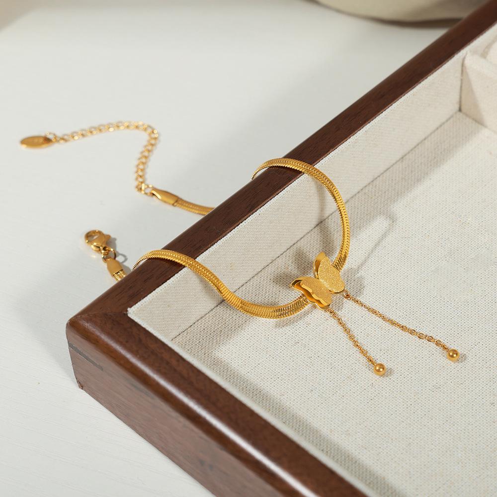 Korean Geometric Elegant Frosted Butterfly Tassel Titanium Anklet