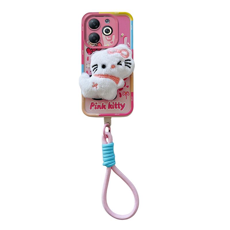 KEYSION Cute 3D Cartoon Plush Case for Infinix Smart 8 8HD with Lanyard Soft Silicone Shockproof Phone Cover for Infinix Hot 40i