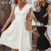 Fashion Summer Spring Solid Color Print Short Sleeve V-Neck Casual Dresses