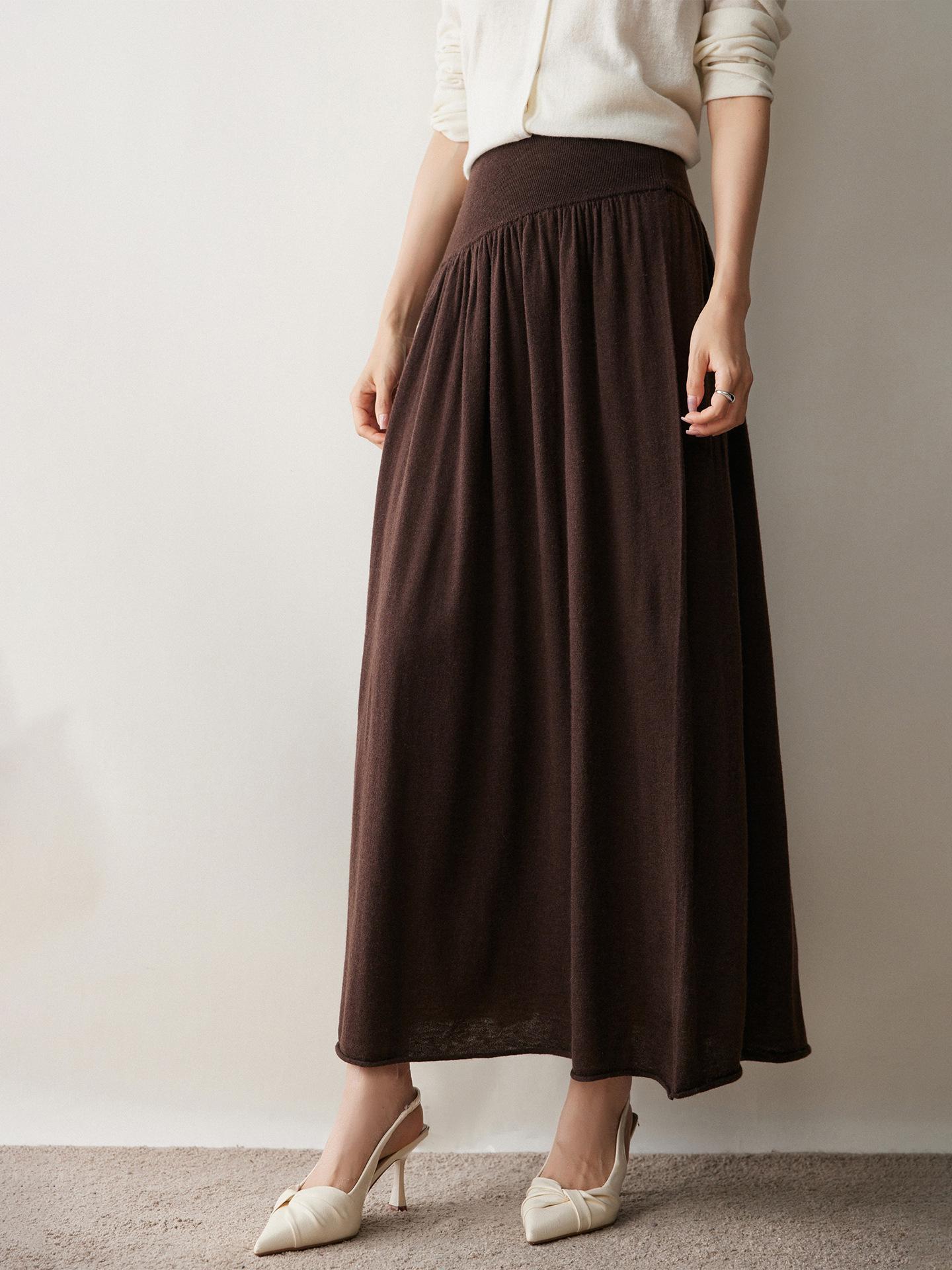 

2025 Cashmere A-Line Knit Skirt: High Waist, Elastic Waistband, Wide Hem, Versatile Women s Autumn/Winter Fashion Medium