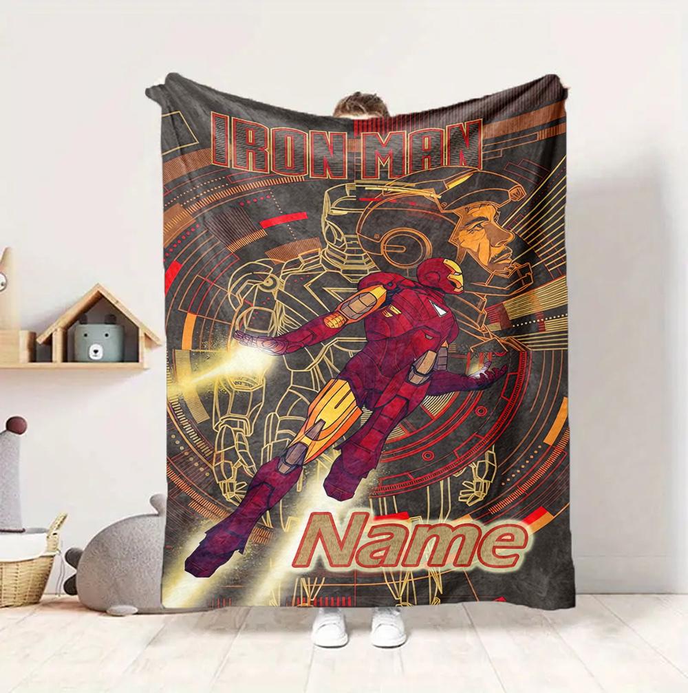 Custom Name Iron Man Flight Flannel Blanket Throw Blanket Soft Warm Sofa Bed Decor Unique Gift