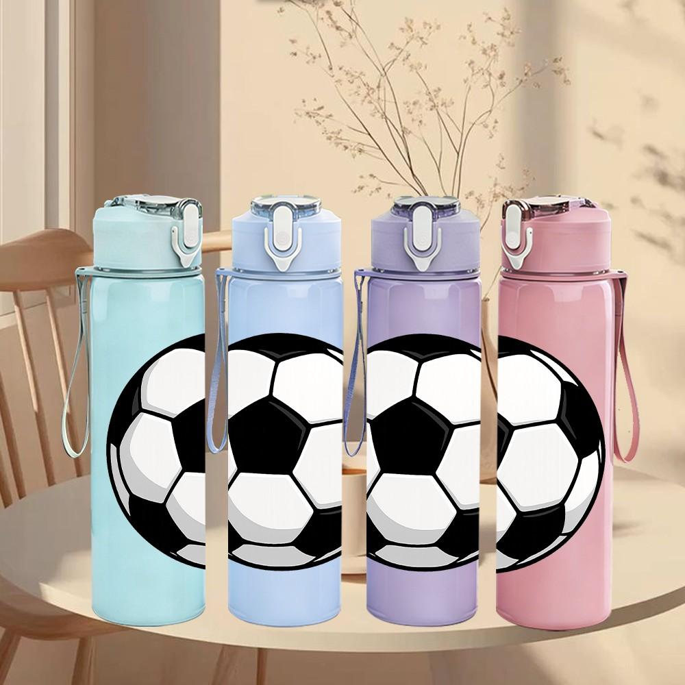 1PC Classic Black White Soccer Ball 750ml Color Plastic Sports Water Bottle Leakproof Flip Straw Lid Suitable for Sports Office Home Use