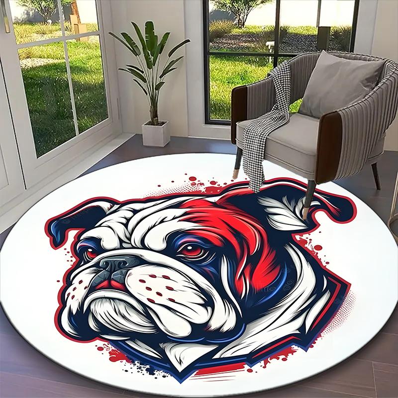 1pc Office Carpet, Bulldog Chair Rug, Living Room Printed Round Rug, Home Chair Floor Mat