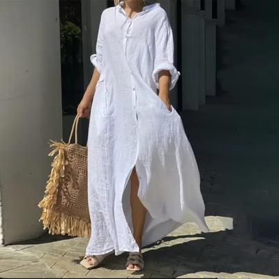 Spring Cotton Linen Oversize Women Dress Long White Button Loose Dresses Female New Casual Trendy Elegant Ladies Clothes