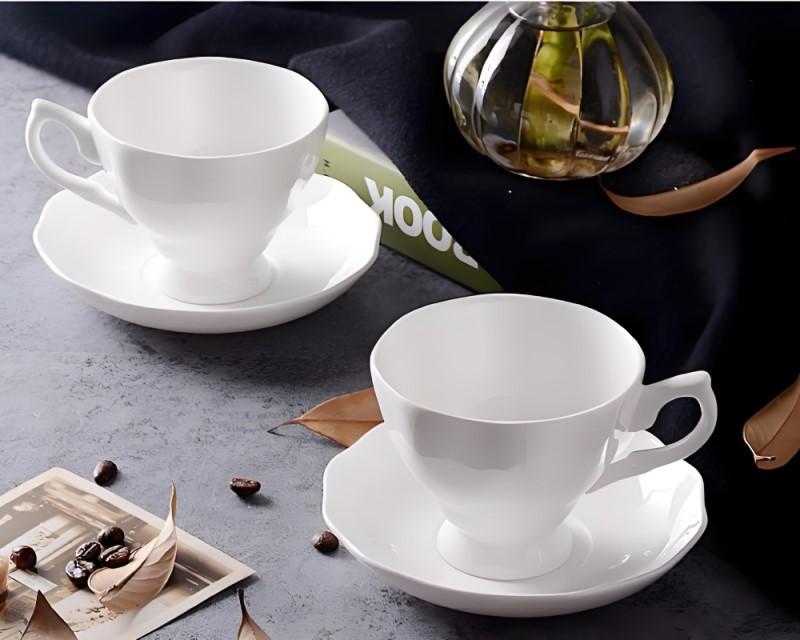 180ML, Plain White Ceramic Coffee Cup Set, Cafe Elegant Cofffee Cup and Saucer, English Bone China Tea Set, Cafeteira Espresso