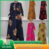 Vintage Floral Cotton-Linen Long Sleeve Dress - Round Neck, Plus Size, Versatile Women's Clothing