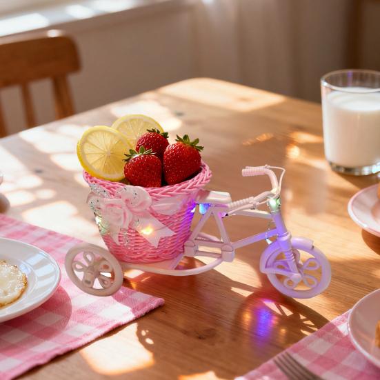 Yousheng Rattan Trolley Flower Basket Decorative Tricycle with Colorful Flowers Woven Container Home Office Decor Wedding Party Favor