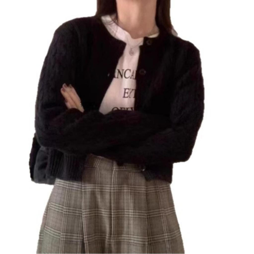 Korean Version College Style Fried Dough Twists Knitting Cardigan Women Gentle Sweet Round Neck Solid Color Knitwear Women Soft Waxy Top Coat