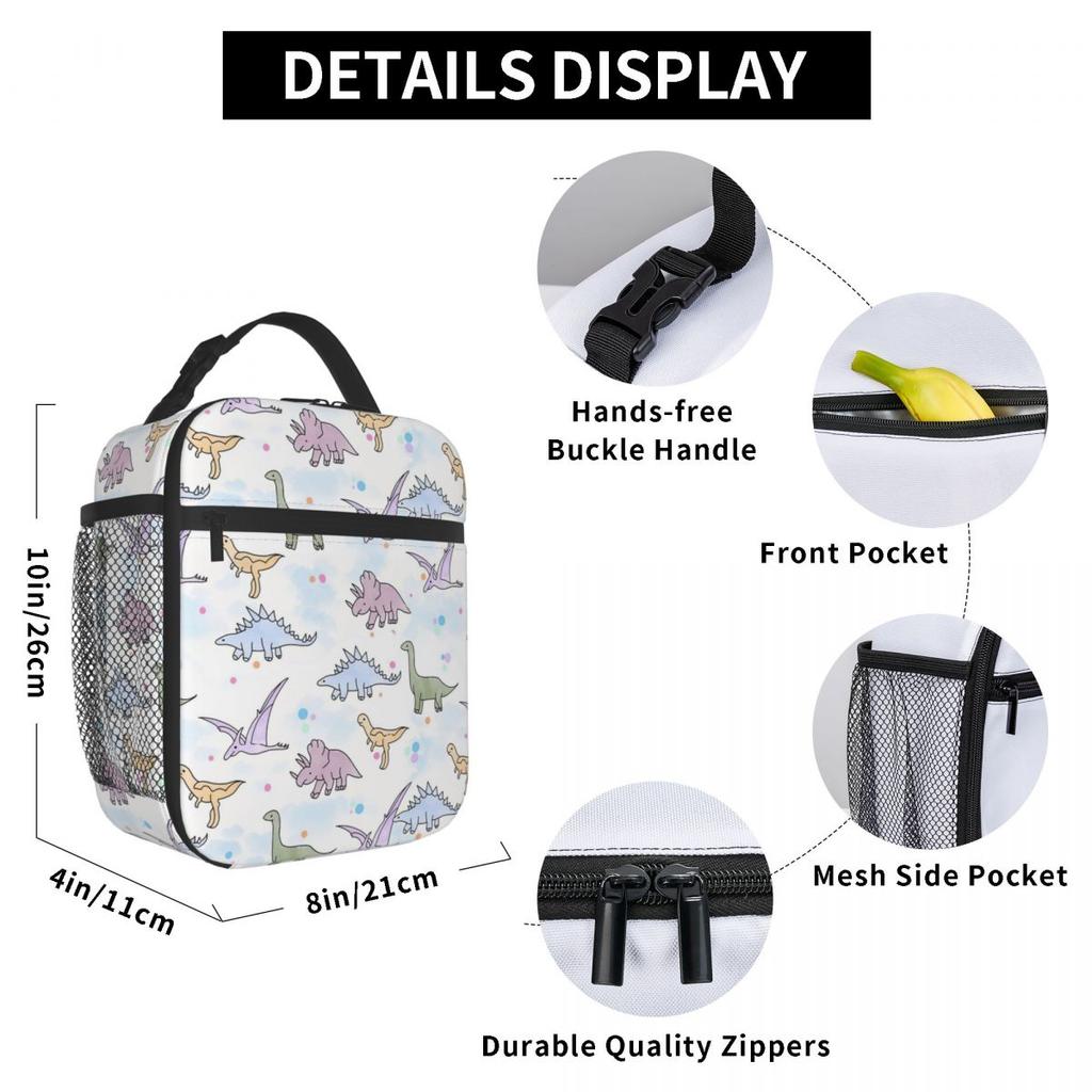 Cartoon Light Color Dinosaur Pattern Insulated Lunch Bag for Women Kids Leakproof Food Boxes Thermal Lunch Box Tote