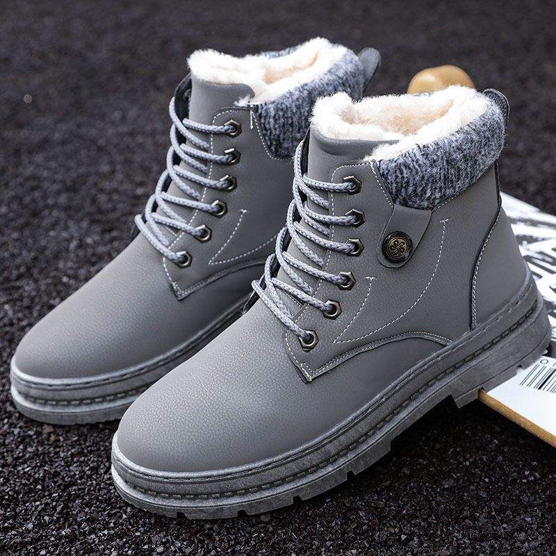 Snow Boots Men's Winter Warm Velvet Northeast Thickened Martin Boots Trendy Versatile High-top British Style Tooling Boots Cotton Shoes