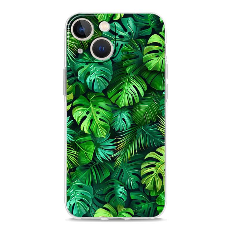 Phone Case For iPhone 17 Air Cases iPhone 16 15 12 13 14 Pro Max SE 7 8 Plus iPhone11 Clear Soft Cover Leaves Monstera Green