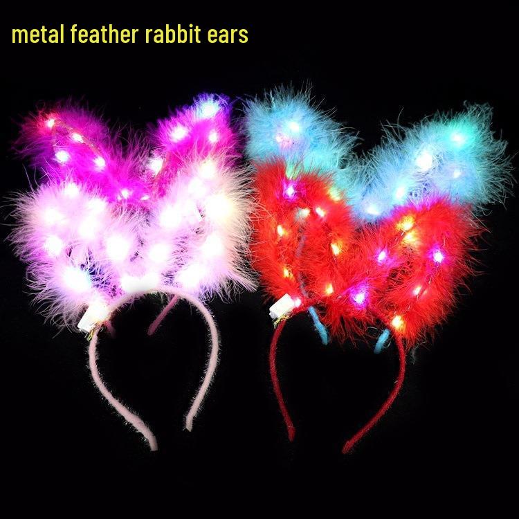 Luminous Rabbit & Cat Ear Headbands with Feather Clips - Perfect for Night Events & Gifts