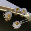 Luxury Diamond and Yellow Zirconia Gemstone Three-Piece Set: Earrings, Necklace, and Ring