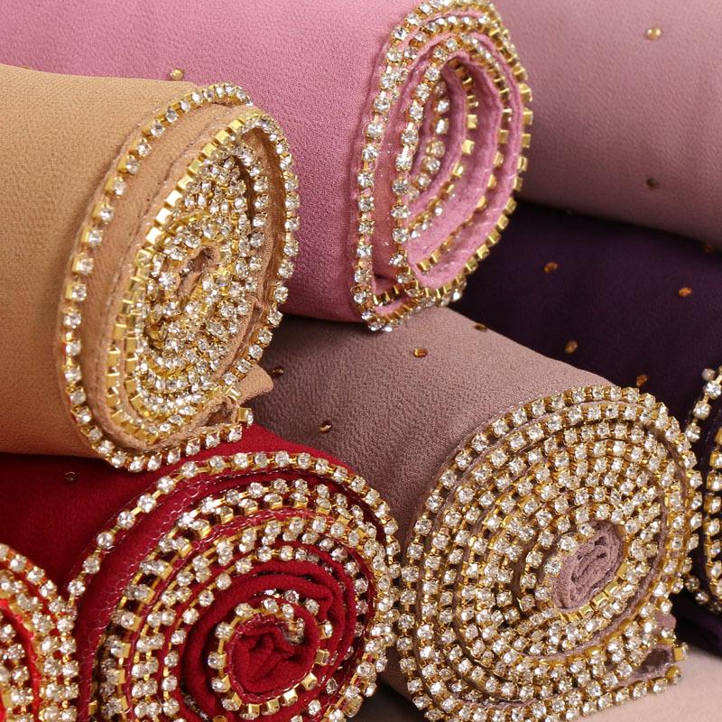 Plain Pearl Bubble Chiffon Gold Diamond Glitter Instant Hijab Shawl Lady Wraps and Scarves Headband Arab Maxi Muslim Sjaal