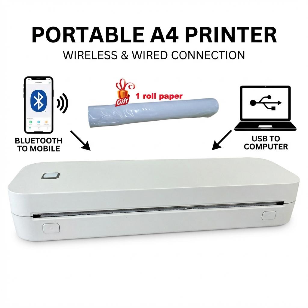 A4 Thermal Printer 203DPI Bluetooth Photo Document Map Memo Note Tattoo Print Wireless Inkless Pocket Home School Business Maker