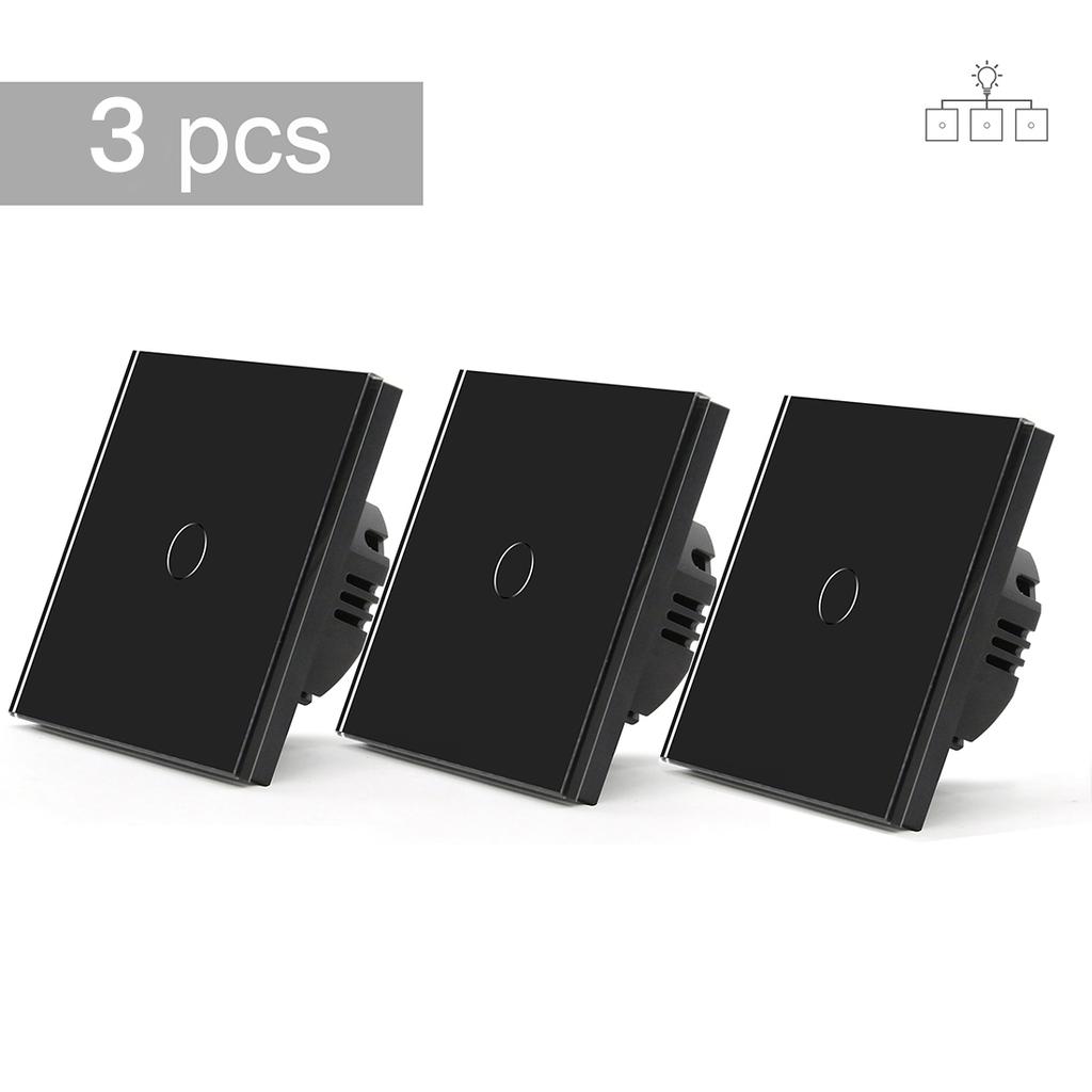 BSEED Touch Lichtschalter 1-fach 3-Wege für Treppenhaus Flur Korridor EU Standard Glasplatte Blaue Hintergrundbeleuchtung 10A 3er-Pack