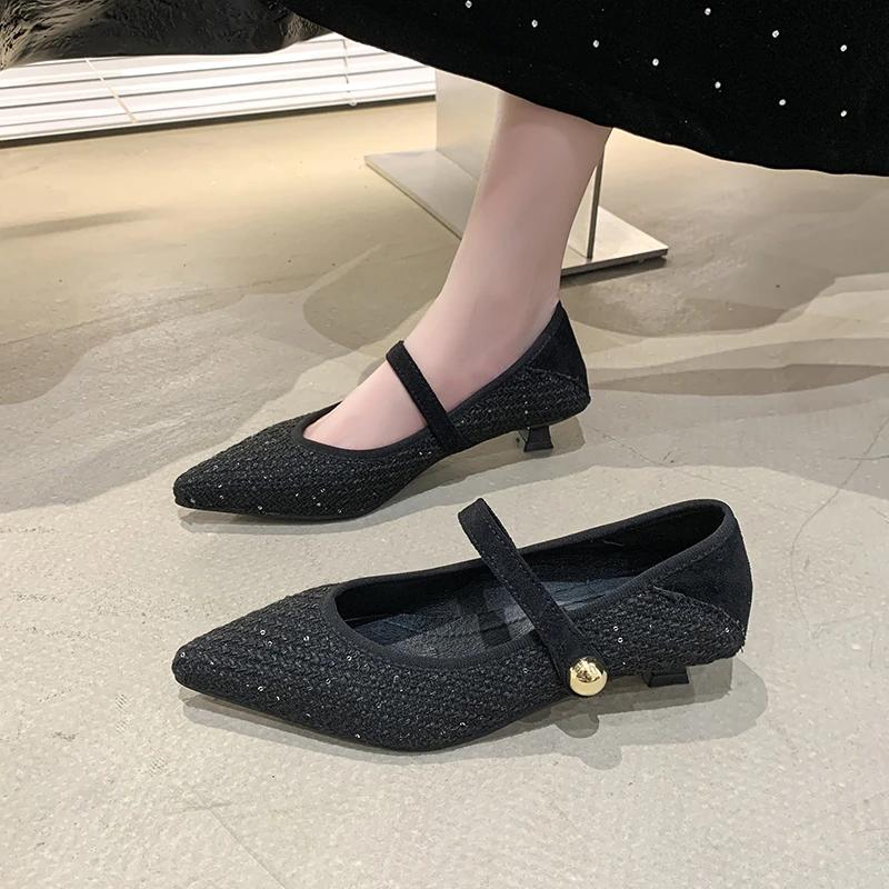 Fashion 2025 Tendencia Spring/Summer New Women's Single Shoes High Quality Sequined Fashion  Jane Shoes Wedding Heels
