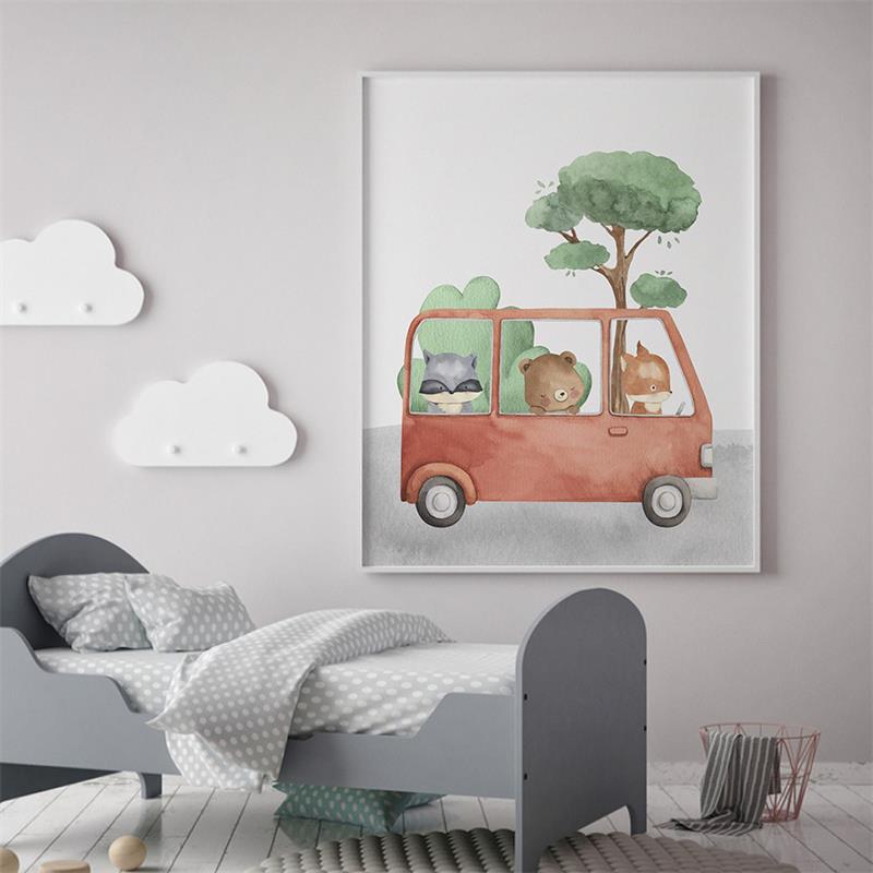 Car Giraffe Lion Elephant Monkey Jungle Animals Wall Art Canvas Painting Nordic Posters And Prints Pictures Baby Kids Room Decor