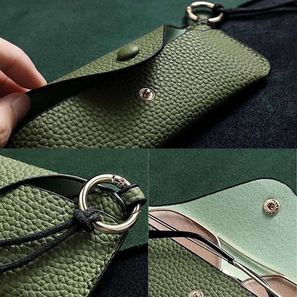 Portable Retro Pu Leather Glasses Bag With Lanyard Hanging Sunglasses Case Simple Eyeglasses Storage Box Waterproof Eyewear Case