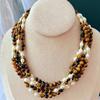 Vintage High Quality Natural Freshwater Pearl Natural Tiger'S Eye Stone Clavicle Chain Maillard Style Necklace