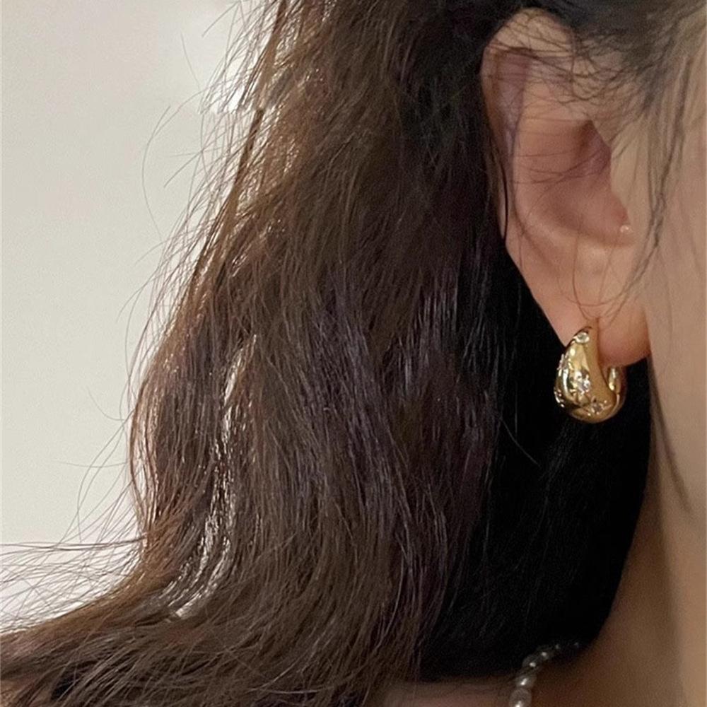 Hexagram water drop earrings niche design earrings circle temperament versatile stud earrings tide