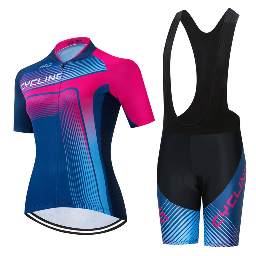 Women MTB Bike Jersey Bib Shorts Suits Anti-UV Bicycle Shirts Mountain Road Top Bottom Girls Female Red 2026 Summer Breathable Cycling Suit Set