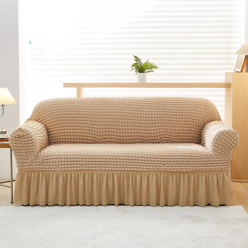 Universal Cream Seersucker Sofa Slipcover - Full Wrap, Four Seasons, One-Piece Protective Cover for Double & Triple Sofas