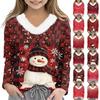 Christmas Day Girls Long Sleeve T Shirts Kids  Girls' V-Neck Tee Christmas Print Long Sleeve Top