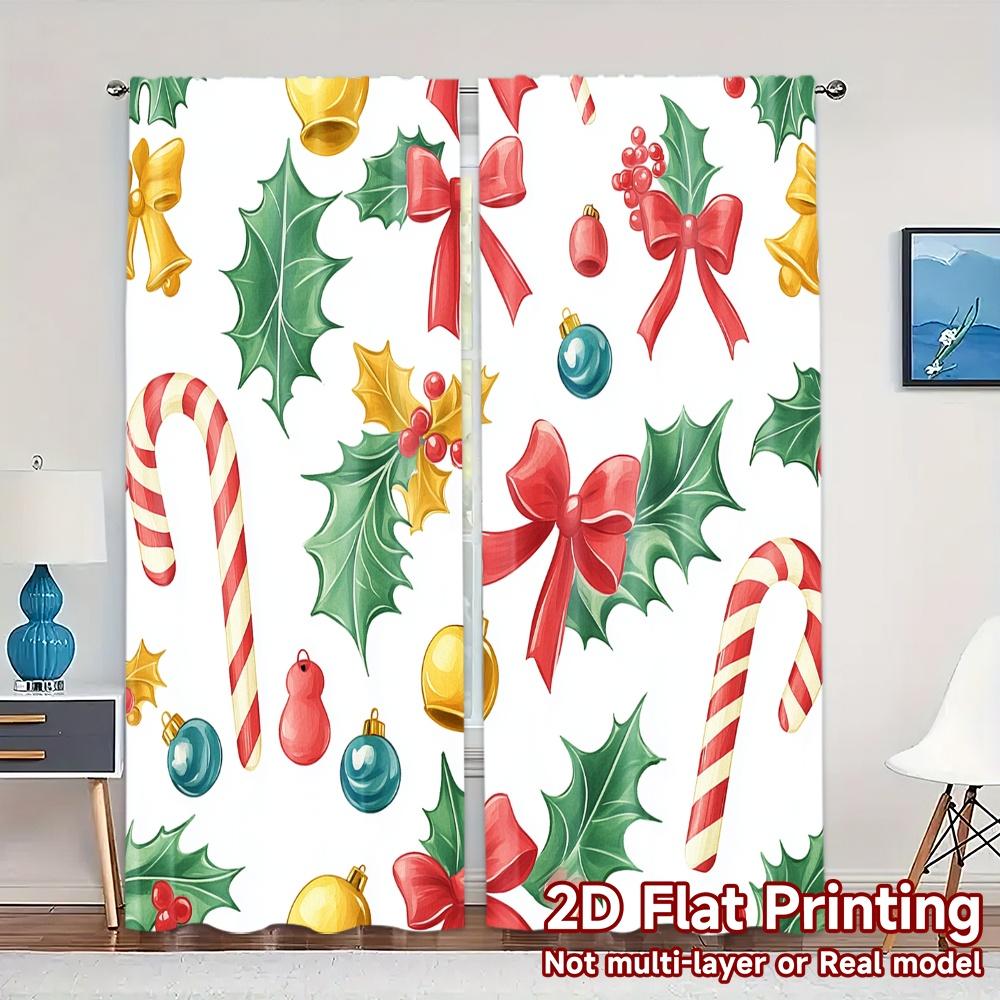 2pcs,Curtains Christmas Candy Holly Bells (4) Modern Window Curtain 100% Polyester Curtains Decorations Outdoor Decorative for