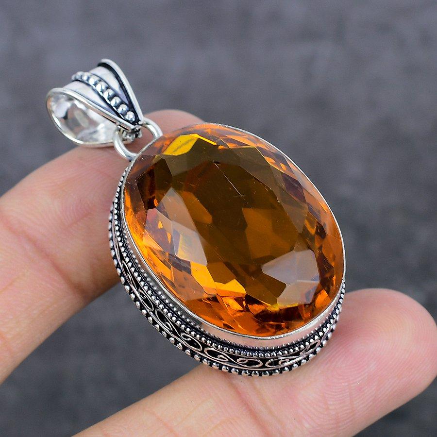 Citrine Ethnic 925 Sterling Silver Jewelry Pendant 1.93" E1a78