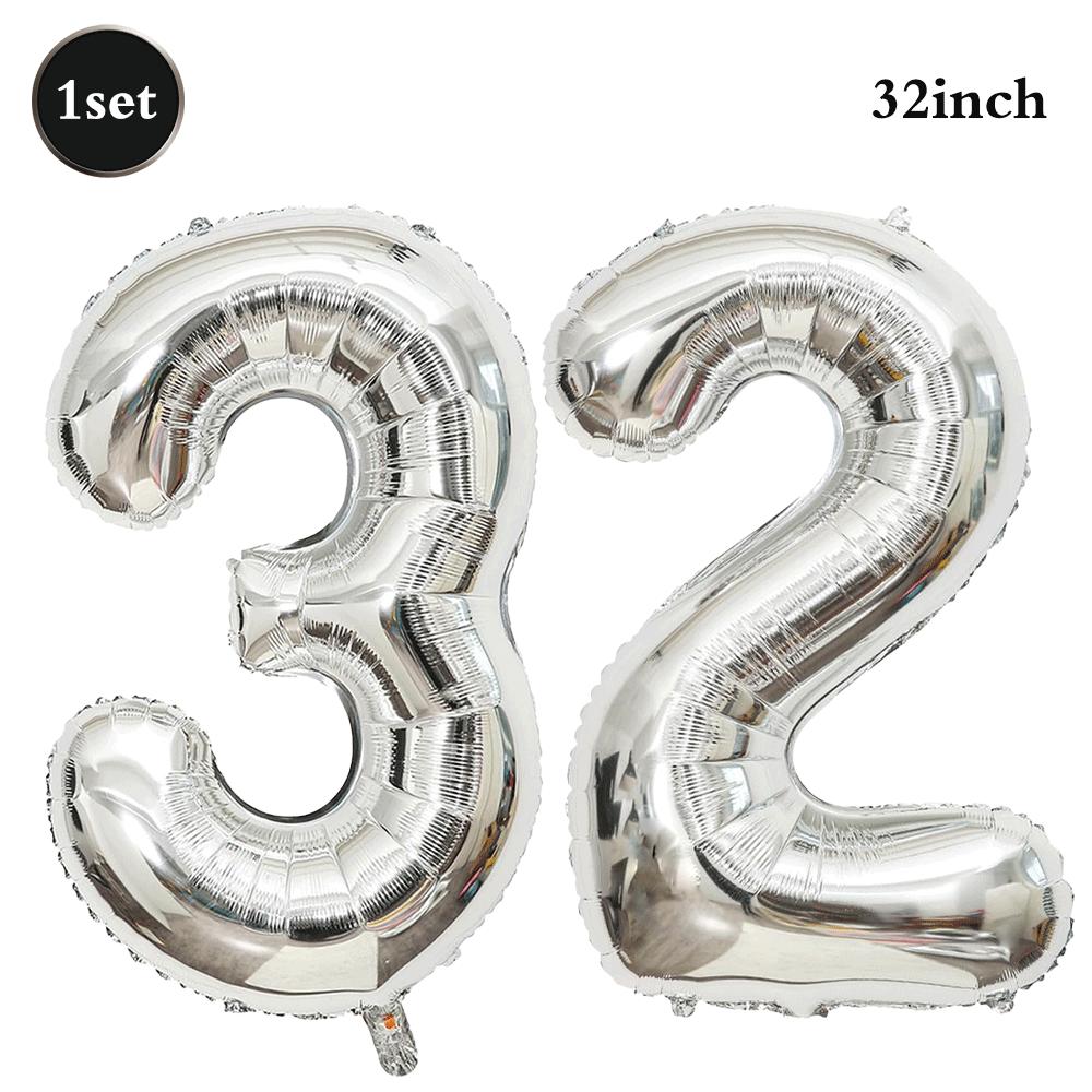 32inch Silver Number Foil Balloons Large Digit 0-9 Helium Globos Happy Birthday Party Decor Wedding Anniversary Graduation 2026
