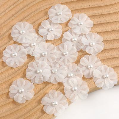 30Pcs Faux Pearl Flower DIY Wedding Dress Bridal Clothes Hair Accessories Decoration Artificial Flower Fabric Applique Patchwork Craft Supplies