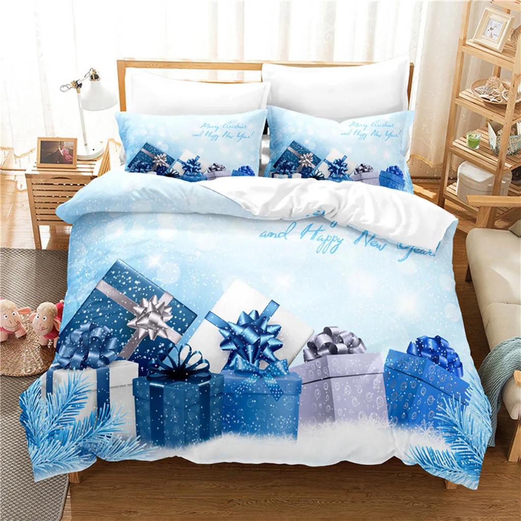 Christmas Elk Santa Claus Duvet Cover Celebrate Merry Christmas And Happy New Year For Kids Boys Girls Holiday Room Decor Gifts
