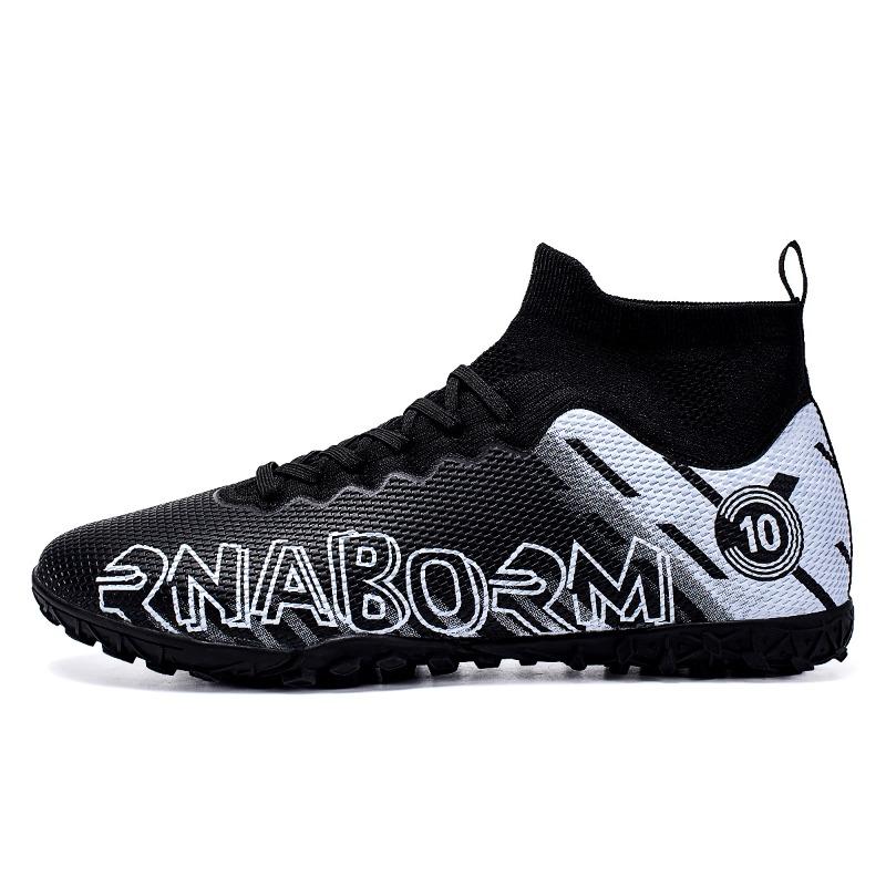 Herren Fußballschuhe mit Sockenmund, weiche Gummisohle, kurzgenagelte Kunstrasen-Fußballschuhe aus Leder für Jugendliche und Kinder