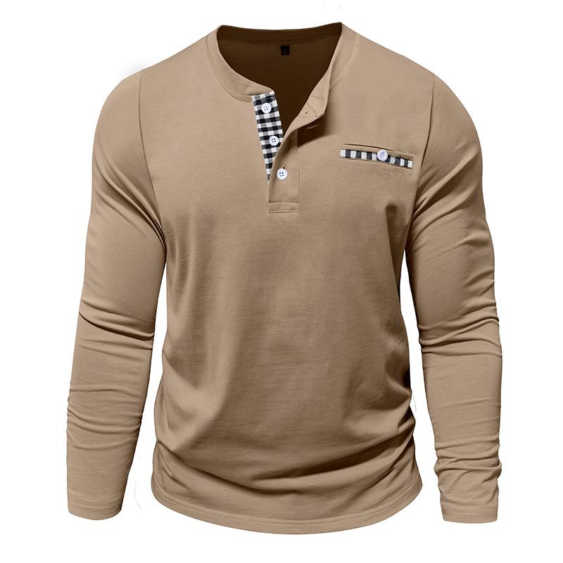 Men s long-sleeved T-shirt, men s henley, loose-fit plain top S