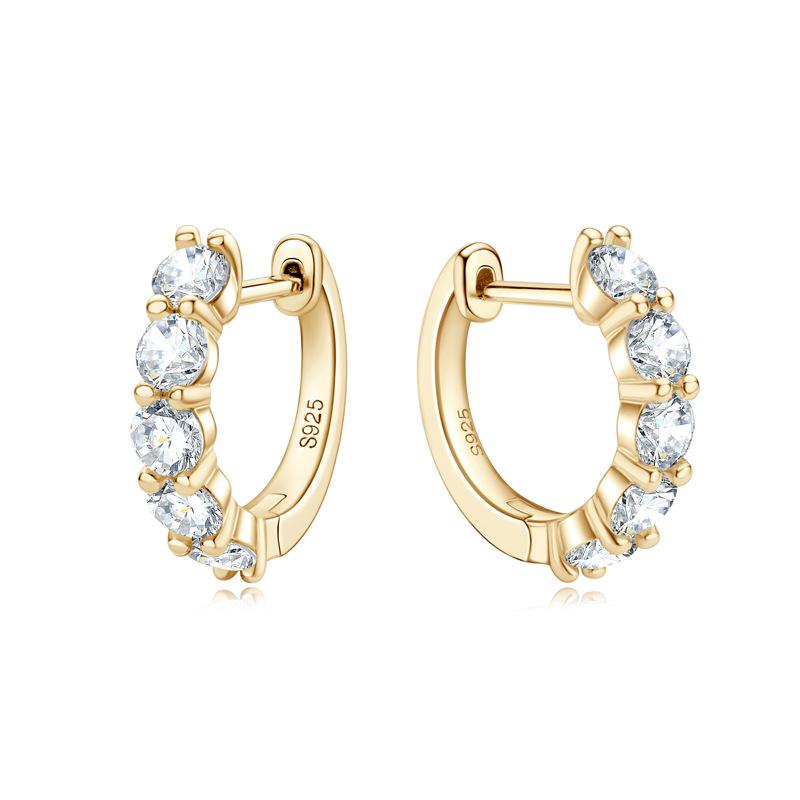 Gica Gema Korean Version Of The New Small Carat Row Diamond Temperament Light Luxury Fashion Moissanite Earrings Five Princess Series